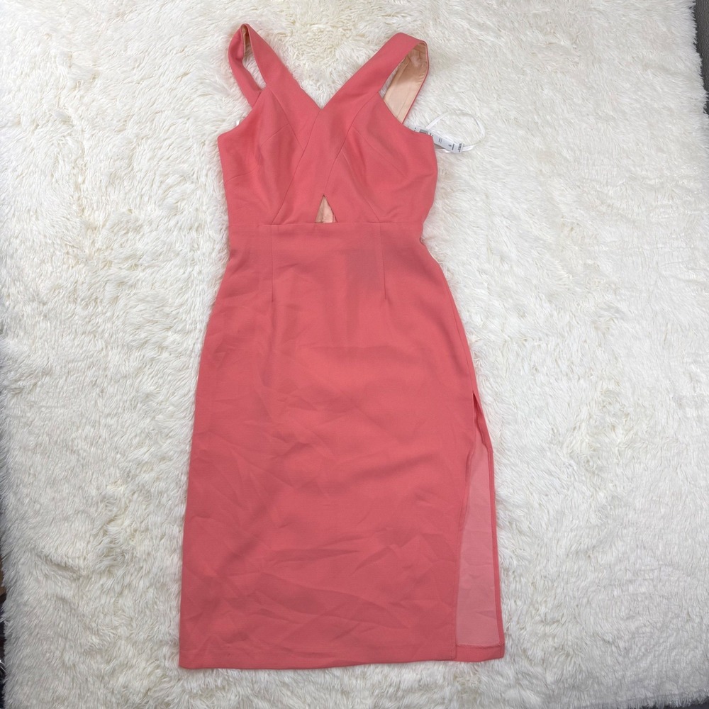NWT BCBGeneration Midi Dress Womens 6 Salmon Pink Crisscross Cutout Gown